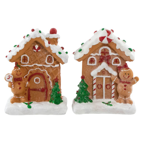 Set of 2 Gingerbread Houses With Gingerbread Boy and Girl Christmas Decoration 5" - IMAGE 1
