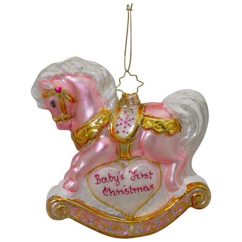 Christopher Radko Baby's First Christmas Pink Filly Glass Ornament 1020688 - IMAGE 1