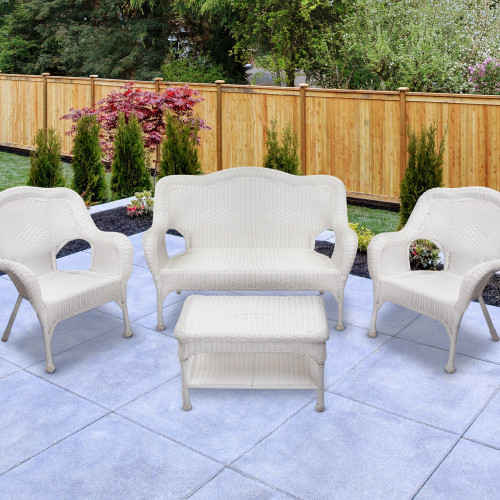 Wicker Outdoor Patio Conversation Set - White - 4pc - IMAGE 1