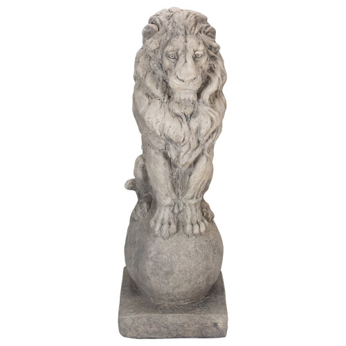 18" Sitting Regal Lion Outdoor Pedestal Garden Statue - IMAGE 1