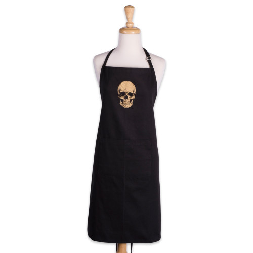 Skull Head Unisex Adjustable Kitchen Apron - 35" - Black and Tan - IMAGE 1