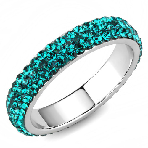 Stainless Steel Pave Women's Ring with Blue Zircon Crystals - Size 9 - IMAGE 1