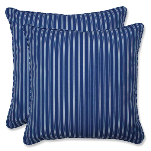 Set of 2 Blue and White Striped UV Resistant Patio Square Throw Pillows 18.5" - IMAGE 1