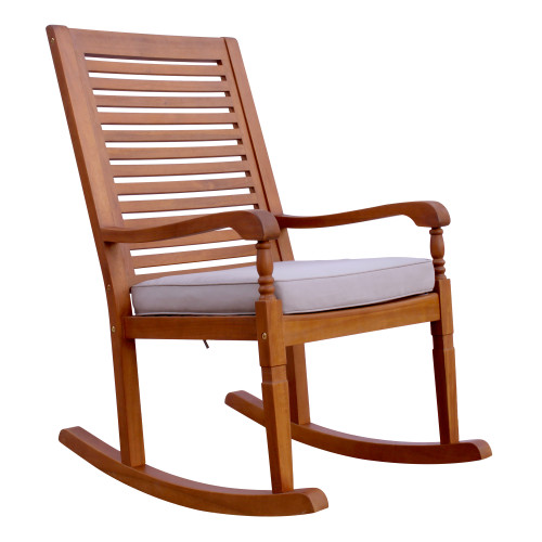 3.5' Natural Brown Color Stain Nantucket Rocking Chair with Gray Cushion - IMAGE 1