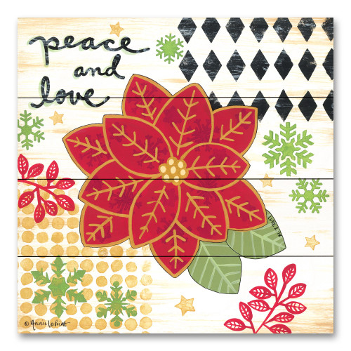 White and Red Happy Noel Poinsettia Christmas Square Wall Art Decor 12" x 12" - IMAGE 1