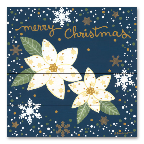 Blue and White Silent Night Poinsettias Christmas Square Wall Art Decor 12" x 12" - IMAGE 1