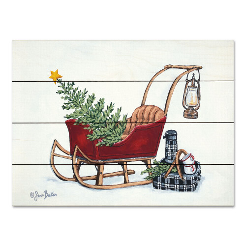 Red and White Winter Sleigh Picnic Christmas Rectangular Wall Art Decor 12" x 16" - IMAGE 1