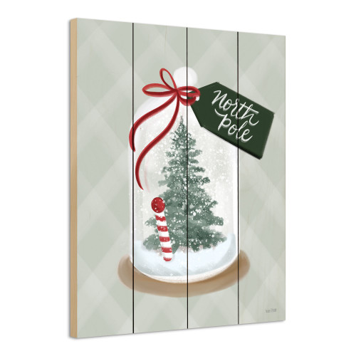 Green and Gray North Pole Snow Globe Christmas Rectangular Wall Art Decor 16" x 12" - IMAGE 1