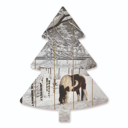 18" White and Gray Horse in the Snow Design Hanging Tree Wall Decor - IMAGE 1