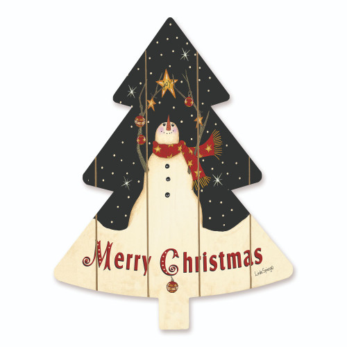 18" Ivory and Black Snowman with Star Christmas Tree Wall Hanging - IMAGE 1
