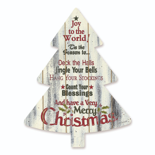 18" White and Red Christmas Wishes Tree Wall hanging - IMAGE 1
