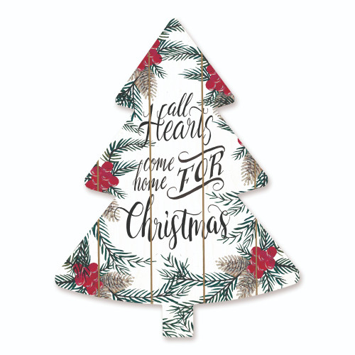 18" White and Red "All Hearts Come Home for Christmas" Hanging Tree Wall Decor - IMAGE 1