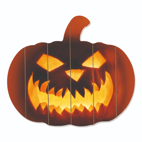 17" Orange and Yellow Scary Jack O-Lantern Hanging Pumpkin Halloween Wall Decor - IMAGE 1