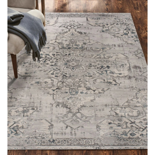 5' x 7' Floral Rectangular Area Throw Rug - Gray and Blue - IMAGE 1