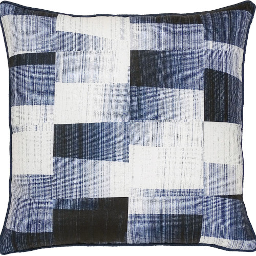 22" Navy Blue and White Patchwork Square Outdoor Patio Throw Pillow - IMAGE 1