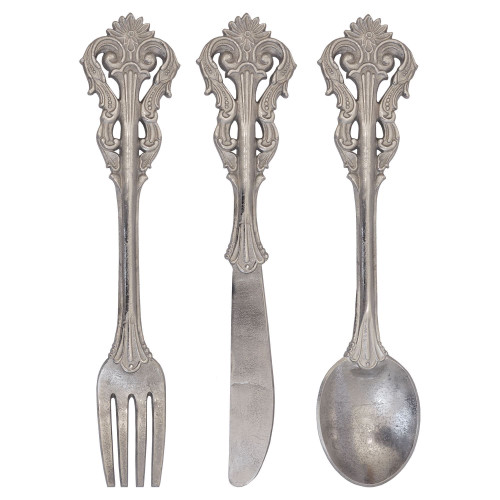 Set of 3 Nickel Cutlery Wall Art Decors 24" - IMAGE 1
