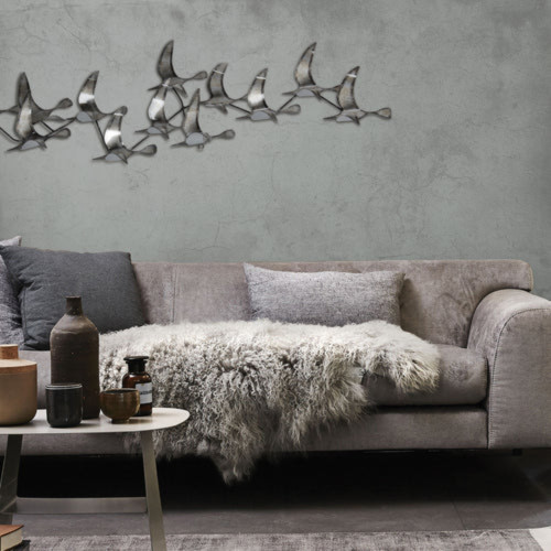 Sculptural Iron Flight of Birds Wall Art - 42" - Gray - IMAGE 1