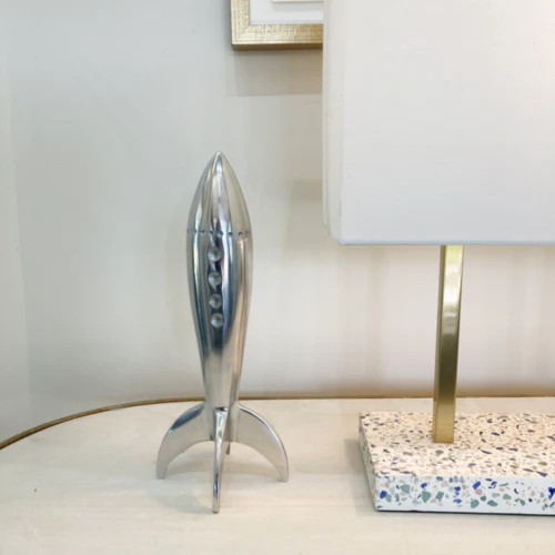 Rocket Figurine Decorative Accent - 12" - Silver - IMAGE 1