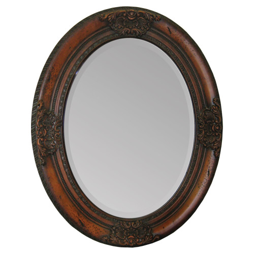 30" Clear Finished Wooden Framed Beveled Oval Wall Mirror - IMAGE 1