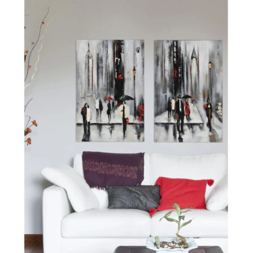 Handmade Rectangular Canvas Wall Decoration - 36" - White and Red - IMAGE 1