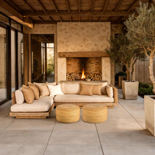 Braided Natural Jute Round Pouf Ottoman - 24" - Beige - IMAGE 1