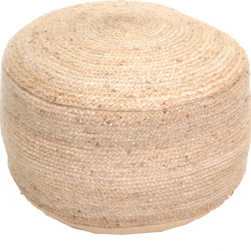 24" Beige Traditional Braided Round Pouf Ottoman - IMAGE 1
