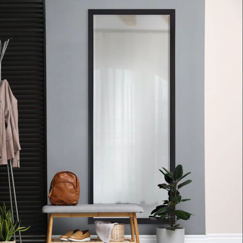 Beveled Rectangular Wall Mirror - 80” - Black Foil Finish Frame - IMAGE 1