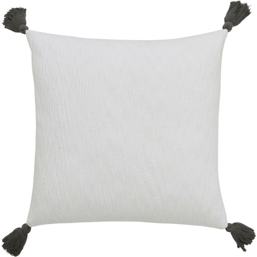 22" White and Gray Solid Square Throw Pillow - IMAGE 1
