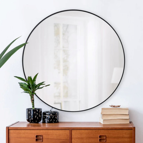 Minimalist Round Framed Wall Mirror - 40" - Black - IMAGE 1