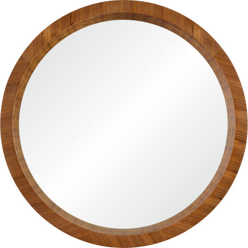 33" Walnut Brown Wooden Framed Round Wall Mirror - IMAGE 1