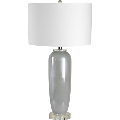 29.5" Frosted Glass Table Lamp with Off White Modified Drum Shade - IMAGE 1