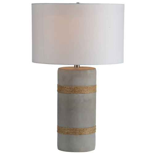 28" Gray Concrete and Rope Accented Table Lamp with White Drum Shade - IMAGE 1