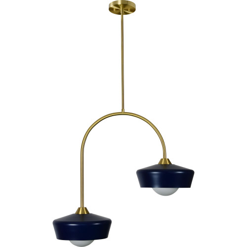 27" Navy Blue and Gold Retro Ceiling Light Fixture - IMAGE 1
