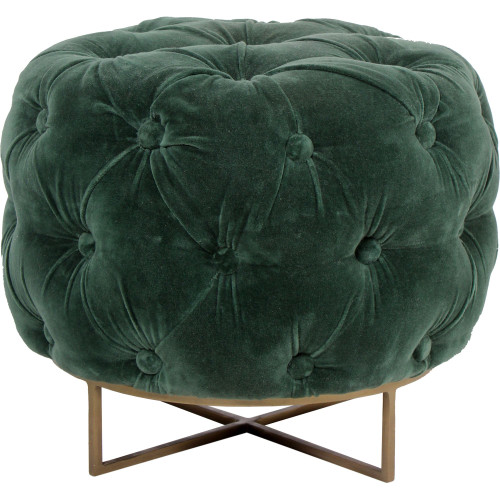 19" Emerald Green and Gold Tufted Round Stool - IMAGE 1
