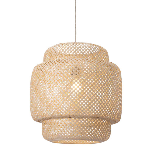 135.5" Beige and Silver Woven Bamboo Adjustable Ceiling Light Fixture - IMAGE 1