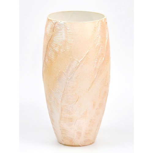 11.75" Cream and Beige Minimalist Barrel Glass Vase - IMAGE 1