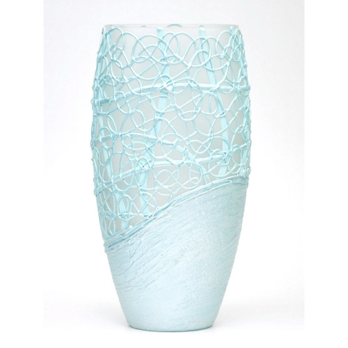 11.75" Blue Abstract Scribble Line Barrel Glass Vase - IMAGE 1