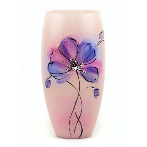 11.75" Pink and Purple Floral Barrel Glass Vase - IMAGE 1