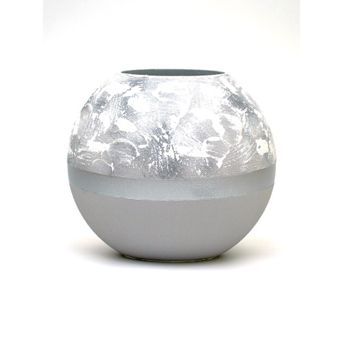 7" Gray and White Brushstrokes Round Glass Vase - IMAGE 1