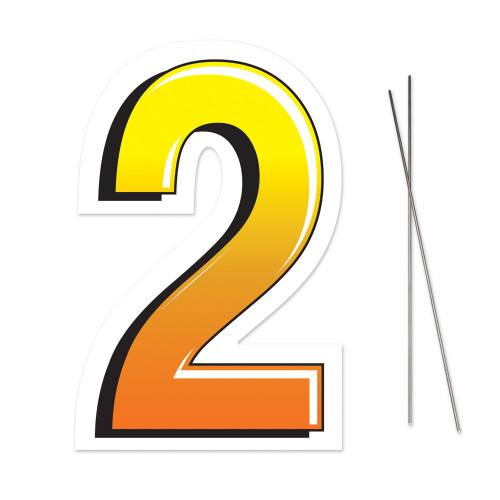 18" Yellow and Black Number "2" Plastic Yard Sign with Metal Stakes - IMAGE 1