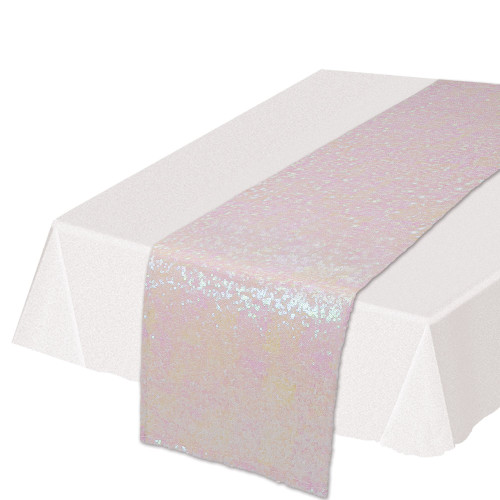 5.5" x 14.5" Shimmering Pink and Beige Rectangular Sequined Table Runner - IMAGE 1