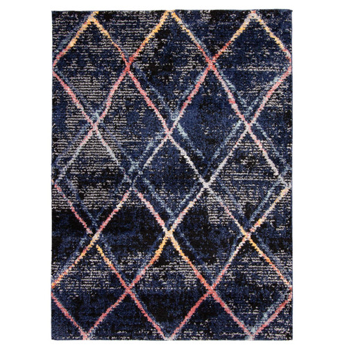 6.5' x 9.5' Geometric Trellis Rectangular Area Throw Rug - Navy Blue and Off White - IMAGE 1