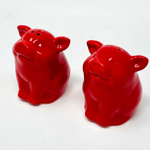 Set of 2 Red Unique Pig Design Salt and Pepper Shakers, 3.5" - IMAGE 1