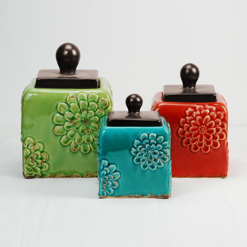 Set of 3 Vibrant Unique Ceramic Sealed Storage Canisters, 10" - IMAGE 1
