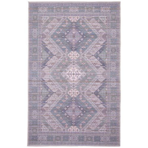 7.5' x 10' Geometric Area Throw Rug - Gray and Teal - IMAGE 1