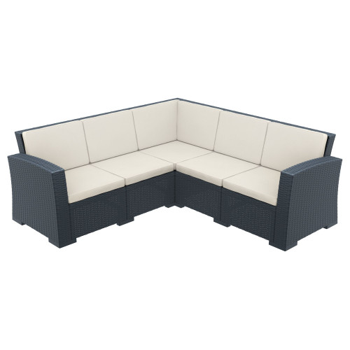 5 Piece Gray Outdoor Patio Sectional with Natural Beige Sunbrella Cushion 81.5" - IMAGE 1