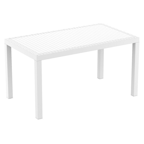 55" White Wickerlook Rectangular Patio Dining Table - IMAGE 1