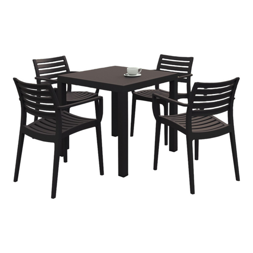 5-Piece Brown Stackable Square Outdoor Patio Dining Set with Arm Chairs 33" - IMAGE 1