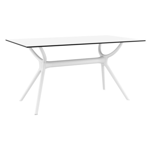 55" White Sleek Rectangular Outdoor Patio Dining Table - IMAGE 1