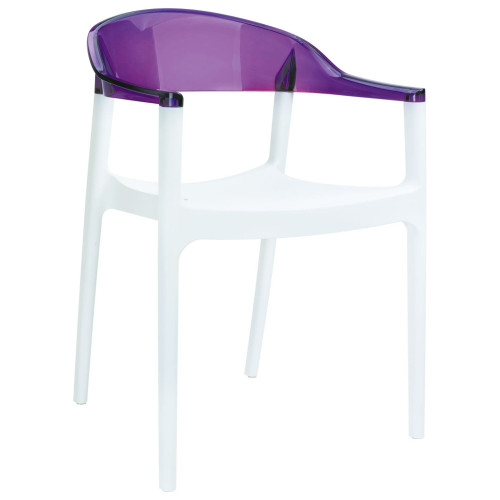 32" White and Purple Transparent Stackable Outdoor Patio Dining Arm Chair - IMAGE 1